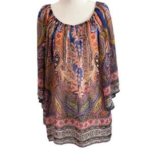 AHTO Blue and Orange Sheer Paisley Top